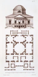 Plan und Aufriss von Chiswick House, Druck von Herisset, ca. 1720er