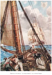 Aufbringung des Sklavenschiffs „La Jeune Estelle“ durch eine britische Fregatte, Illustration aus „The Land of the Golden Trade“, veröffentlicht von Jack im Jahr 1921