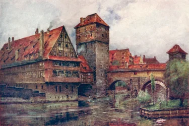Der Henkersteg mit dem Wasserturm, Nürnberg, Deutschland, ca. 1905