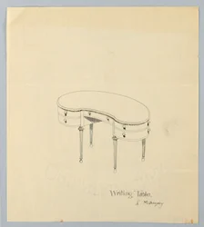 Entwurf für nierenförmigen Schreibtisch mit birnenförmigen Füßen