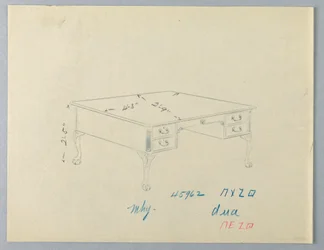 Entwurf für einen Bibliothekstisch mit Löwenpfoten