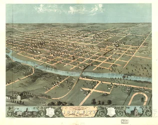 Vogelperspektive von Iowa City, Johnson Co., Iowa 1868