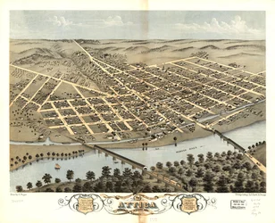 Vogelperspektive der Stadt Attica, Fountain County, Indiana 1869
