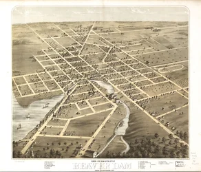 Vogelperspektive der Stadt Beaver Dam, Dodge Co., Wisconsin 1867