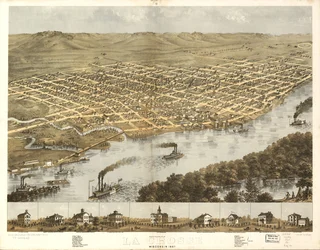 Vogelperspektive der Stadt La Crosse, Wisconsin 1867