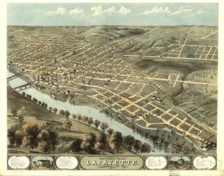 Vogelperspektive der Stadt Lafayette, Tippecanoe Co., Indiana 1868