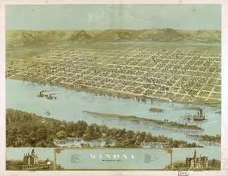 Vogelperspektive der Stadt Winona, Minnesota 1867
