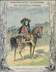 Kavallerie unter Ludwig XIV. - Von einem Schutzumschlag für Schulhefte, spätes 19. Jahrhundert - Illustration von A. Demarle - Historischer Heftschoner, spätes 19. Jahrhundert