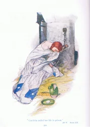 Cordelia beendete ihr Leben im Gefängnis (König Lear), aus Geschichten aus Shakespeare, veröffentlicht von Ward Lock & Co Ltd