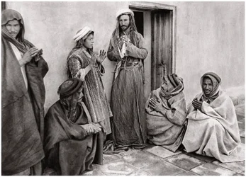 Ein Mullah lehrt einem jungen Mann ein Gebet, Irak, 1925
