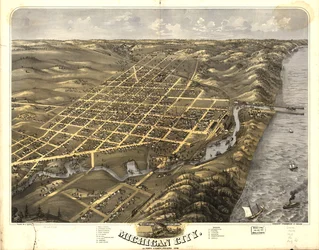 Vogelperspektive von Michigan City, La Porte County, Indiana 1869