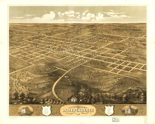 Vogelperspektive der Stadt Independence, Jackson Co., Missouri 1868