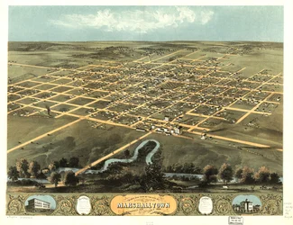 Vogelperspektive der Stadt Marshalltown, Marshall Co., Iowa 1868
