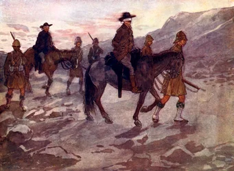 Die Burenführer wurden mit verbundenen Augen von Soldaten der Black Watch bewacht