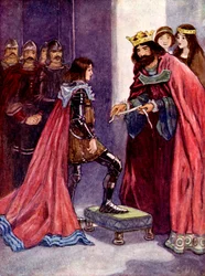 Der König machte den Schwarzen Prinzen zum Ritter des Hosenbandordens, 1348