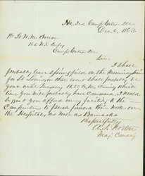 Brief unterschrieben A.S. Norton, Major Commanding, Hauptquartier, Camp Yates, Ill., an 1. Leutnant W.M. Breese, 16. U.S. Infanterie, Camp Gates, Ill., 6. Dezember 1863
