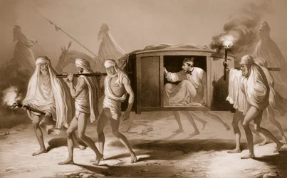Indischer Postwagen im Punjab zwischen Loudiana und Amritsar, 1859
