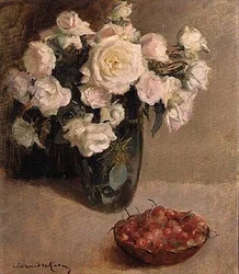Stillleben mit Rosen und Kirschen