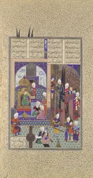 Die Weisen des Schahs billigen Zals Heirat, Folio 86v aus dem Shahnama, ca. 1525-30