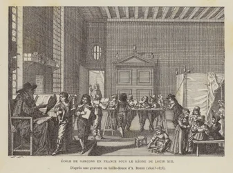 Französische Jungenschule während der Herrschaft von Ludwig XIII (Lithographie)
