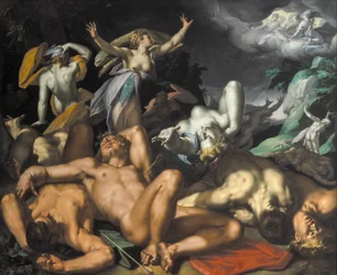 Apollo und Diana bestrafen Niobe, indem sie ihre Kinder töten