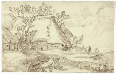 Bauernhof unter Strohdächern