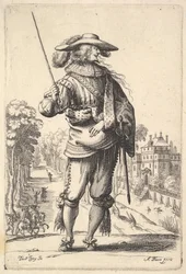 Ein Herr mit nach rechts gedrehtem Kopf im Profil, mit einem Federhut und einem ..., 1629