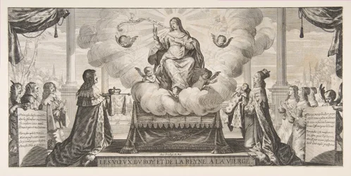 Almanach für 1639: Ludwig XIII. und Anna von Österreich vertrauen das Königreich und den Prinzen an..., 1639