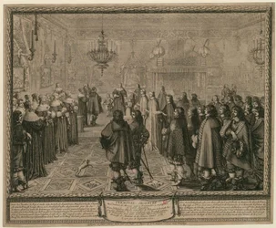 Zeremonie beim Abschluss des Ehevertrags in Fontainebleau in Gegenwart Ihrer Majestäten zwischen Władysław IV., König von Polen und Schweden [...]