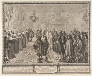 Zeremonie des Ehevertrags zwischen Władysław IV., König von Polen, und Marie Louise Gonzaga, Prinzessin von Mantua, in Fontainebleau