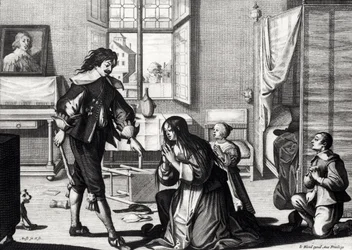 Der Ehemann, der seine Frau schlägt, graviert von Le Blond