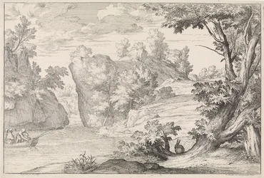 Flusslandschaft mit einem Hasen