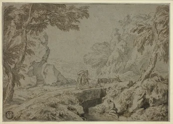 Landschaft mit Satyr, Ziegen und anderen Figuren