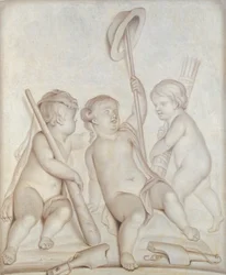 Die drei Cherubim, Putti mit den Attributen von Herkules und Merkur, 1767