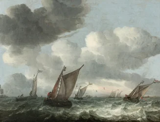 Fischerboote vor der Küste in stürmischer See