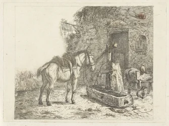 Pferd vor einem Gasthaus