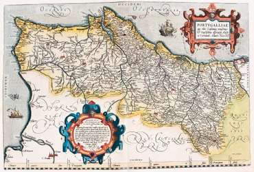 Portugiesische Geographiekarte des Territoriums von Portugal aus „Theatrum Orbis Terrarum“ von Abraham Ortelius