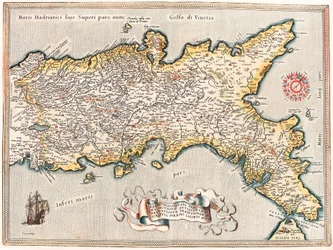 Regnii Neapolitani verissima secundum antiquorum et recentiorum traditionem descriptio, Pyrrho Ligorio auct. Geographische Karte des Territoriums des Königreichs Neapel in Italien aus „Theatrum Orbis Terrarum“ von Abraham Ortelius