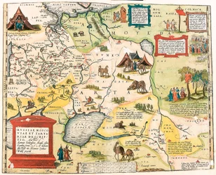 Russiae, Moscoviae und Tartariae descriptio. Auctore Antonio Ienkensono Anglo, edita Londini anno 1562 Geographische Karte des Gebiets von Russland aus „Theatrum Orbis Terrarum“ von Abraham Ortelius (Oertel, Ortell oder Ortel)