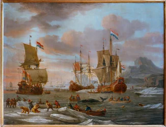 Niederländische Fleuten beim Walfang