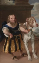 Der italienische Zwerg des Kurfürsten von Sachsen, Giachomo Favorchi, mit dem Hund von Prinzessin Magdalene Sibylle, Raro
