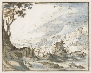 Berglandschaft mit einer Holzbrücke