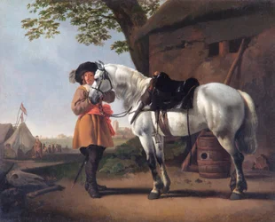 Ein Kavalier mit einem grauen Pferd