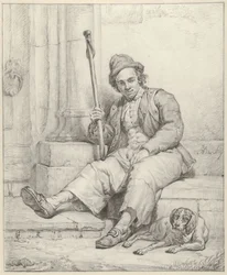 Sitzender Mann mit Hund
