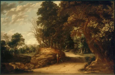 Bewaldete Landschaft mit rastenden Wanderern