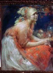 Ein Bauernmädchen. Gemälde von Abram Jefimowitsch Archipow (1862-1930)