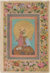 Allegorische Darstellung von Kaiser Jahangir und Schah Abbas von Persien, Illustration aus dem St. Petersburger Album, ca. 1618