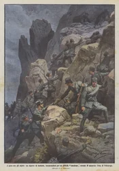 Wettlauf mit den Alpenjägern, eine Infanterieeinheit erklimmt eine schwierige Schlucht und besetzt sie