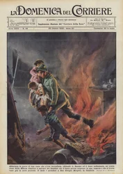 Die Tür eines brennenden Hauses wurde aufgebrochen, trotz der Flammen und des erstickenden Rauchs