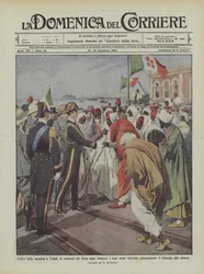 Ankunft der Flotte in Tripolis unter dem Kommando des Herzogs der Abruzzen, die arabischen Anführer empfangen